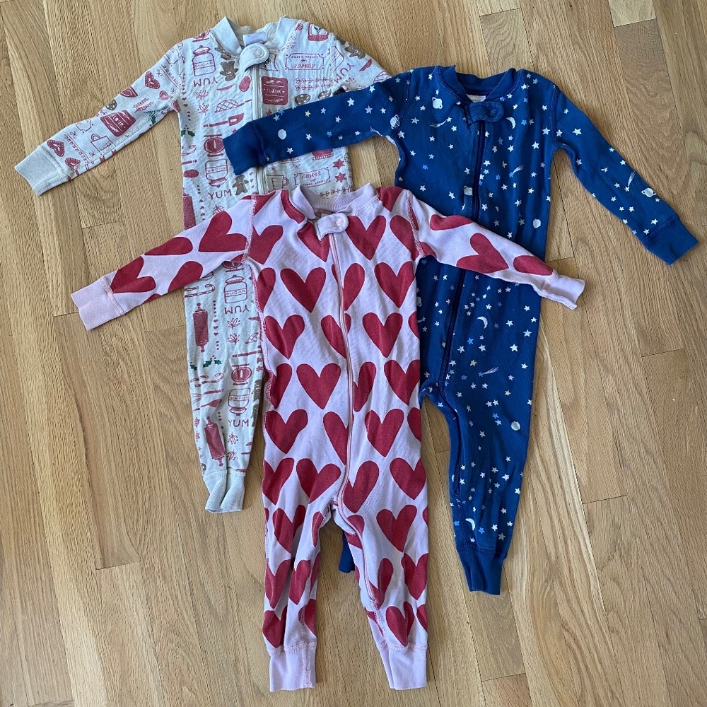 3 Pairs/Lot Hanna Andersson Zipper Footless Onesies Hearts Stars Christmas 2T